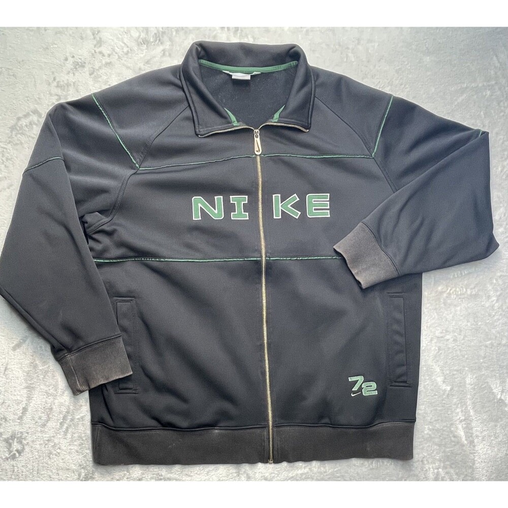 Nike Track Jacket Mens XL Black Green Embroidered 72 Full Zip Sporty Streetwear